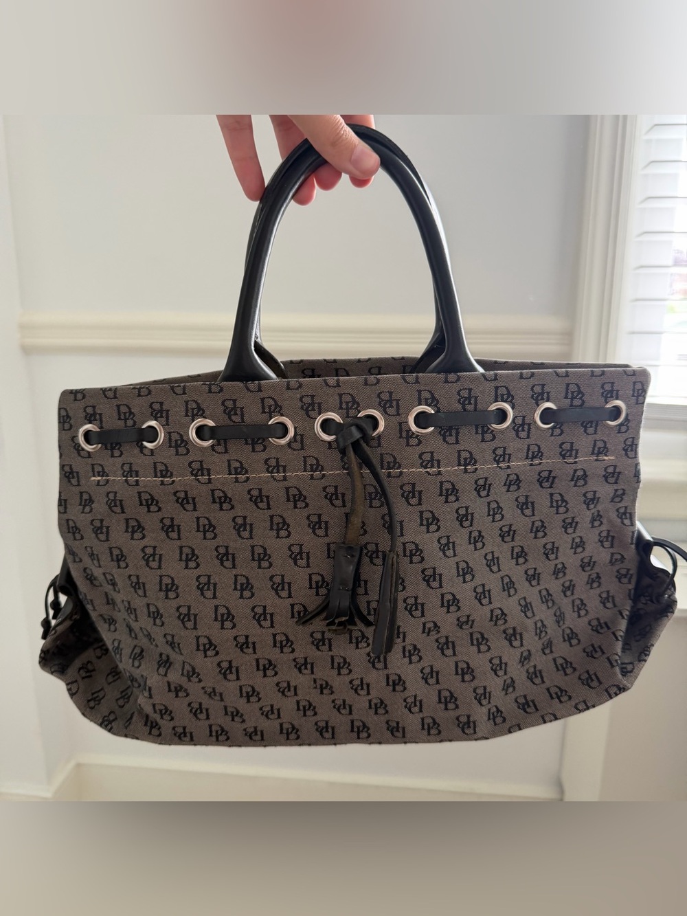 Vintage  DOONEY & BOURKE Canvas Signature Monogram Tassel Tote Bag Y2K